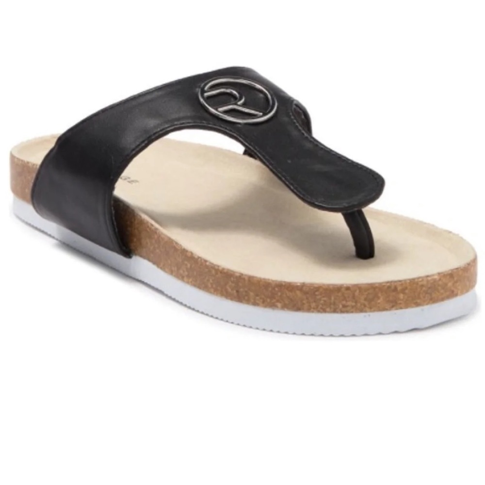 RAMPAGE GIRLS METALLIC FOOTBED THONG SANDAL IN BLACK - NIB!